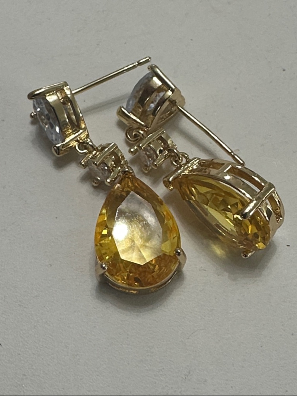 Gold-Plated Drop Earrings with Yellow Teardrop and Clear Accents